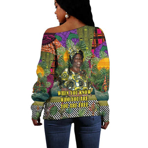 Wangari Maathai Off Shoulder Sweater Colorful Nature-Inspired Design Empowerment Quote African Print Environmental - African Pride