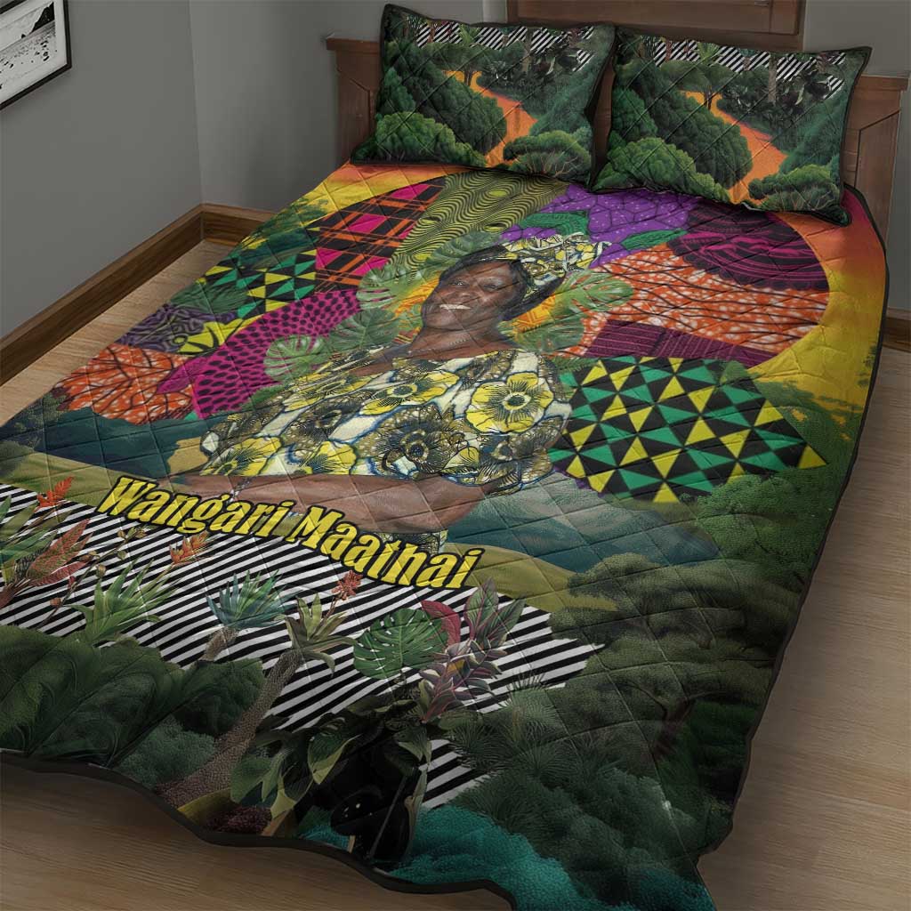 Wangari Maathai Quilt Bed Set Colorful Nature-Inspired Design Empowerment Quote African Print Environmental - African Pride
