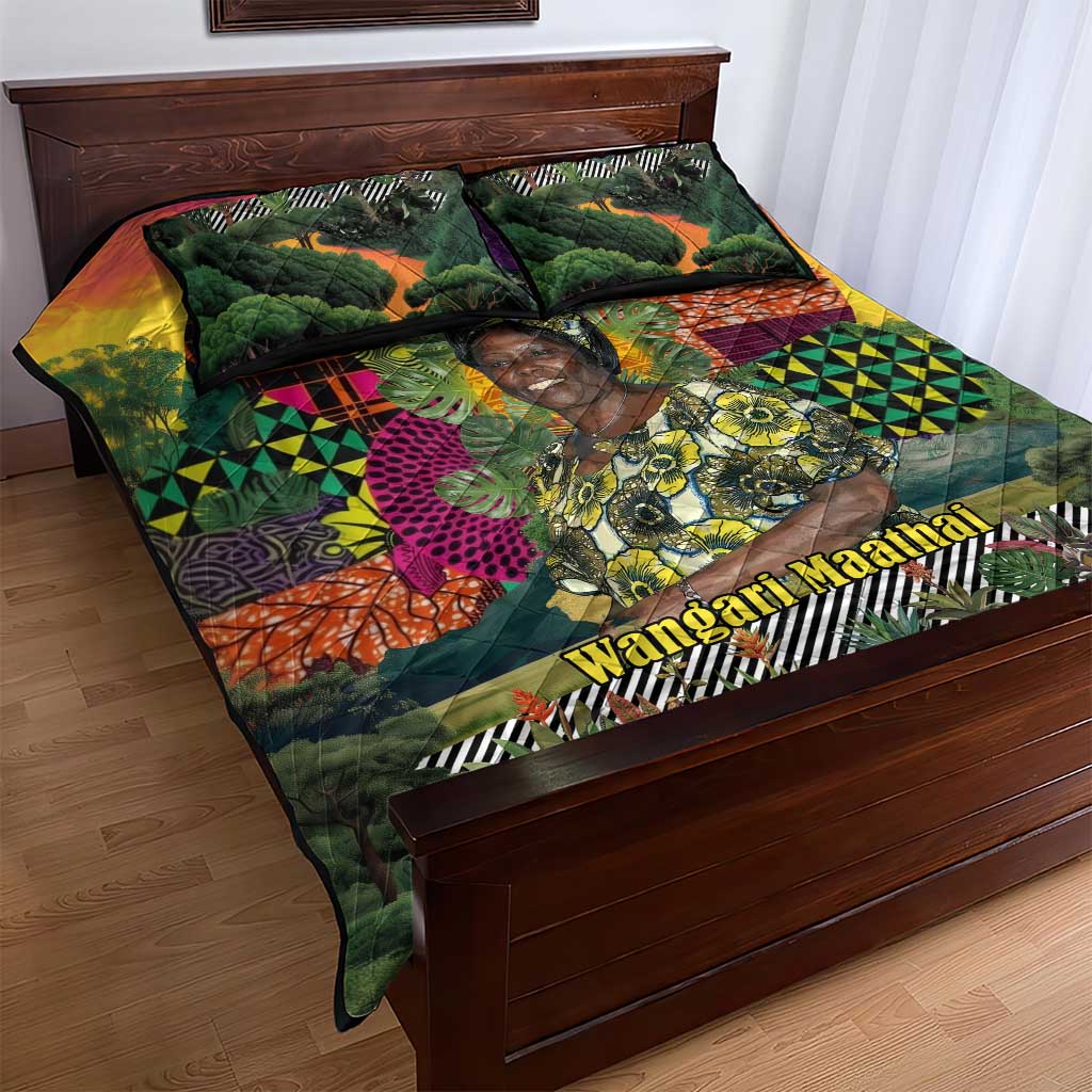 Wangari Maathai Quilt Bed Set Colorful Nature-Inspired Design Empowerment Quote African Print Environmental - African Pride