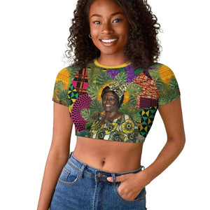 Wangari Maathai Raglan Cropped T shirt Colorful Nature-Inspired Design Empowerment Quote African Print Environmental - African Pride
