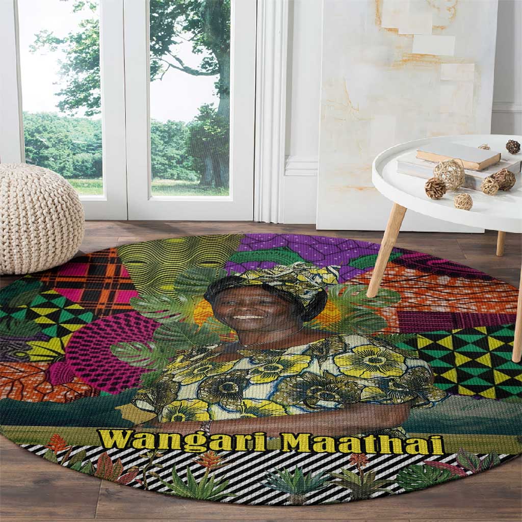 Wangari Maathai Round Carpet Colorful Nature-Inspired Design Empowerment Quote African Print Environmental - African Pride