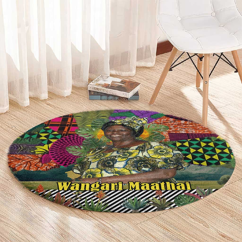 Wangari Maathai Round Carpet Colorful Nature-Inspired Design Empowerment Quote African Print Environmental - African Pride