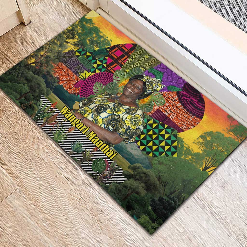 Wangari Maathai Rubber Doormat Colorful Nature-Inspired Design Empowerment Quote African Print Environmental - African Pride
