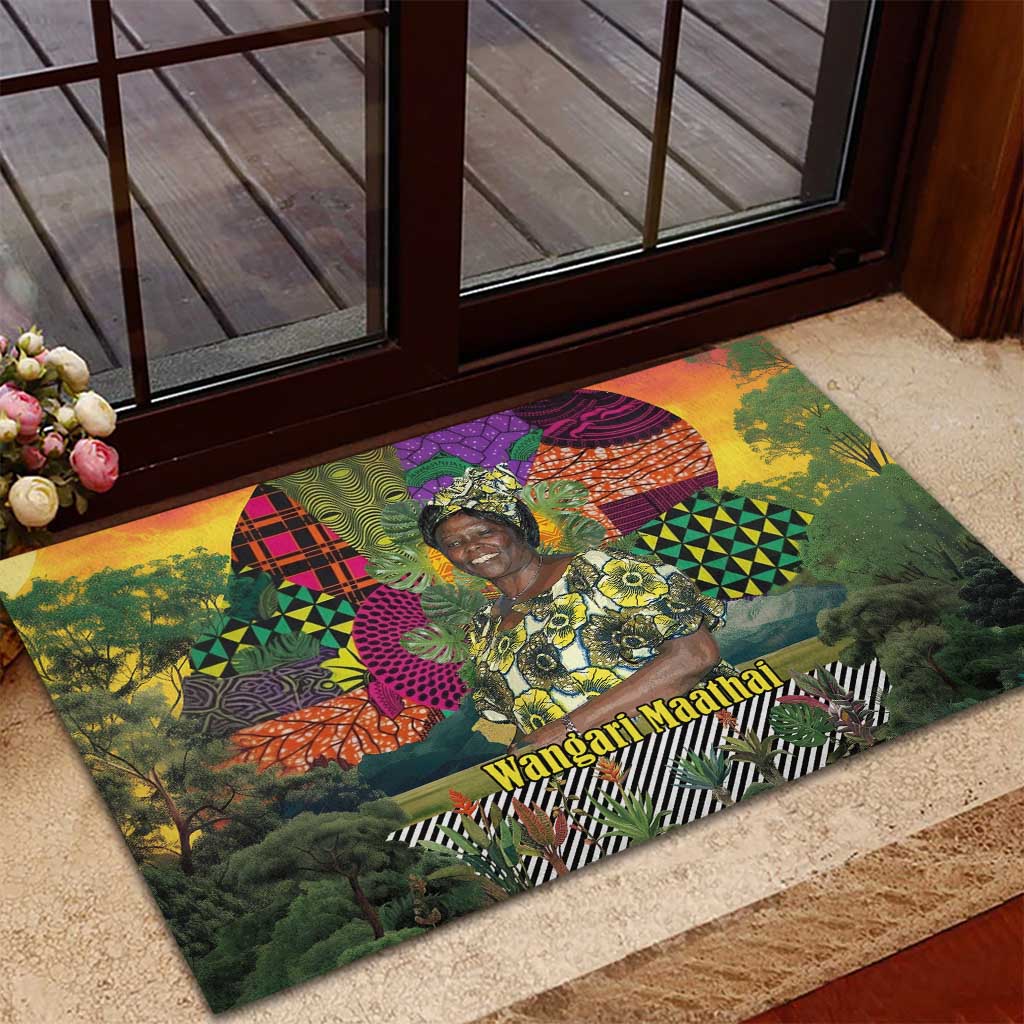 Wangari Maathai Rubber Doormat Colorful Nature-Inspired Design Empowerment Quote African Print Environmental - African Pride