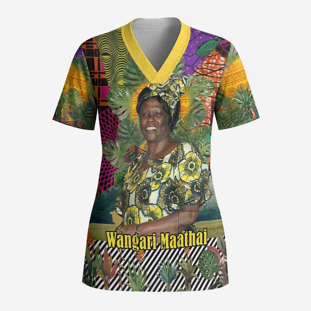 Wangari Maathai Scrub Top Colorful Nature-Inspired Design Empowerment Quote African Print Environmental - African Pride