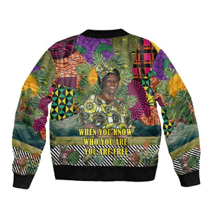 Wangari Maathai Sleeve Zip Bomber Jacket Colorful Nature-Inspired Design Empowerment Quote African Print Environmental - African Pride