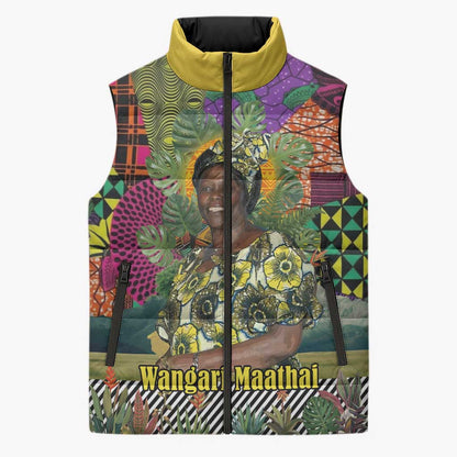 Wangari Maathai Sleeveless Puffer Jacket Colorful Nature-Inspired Design Empowerment Quote African Print Environmental - African Pride
