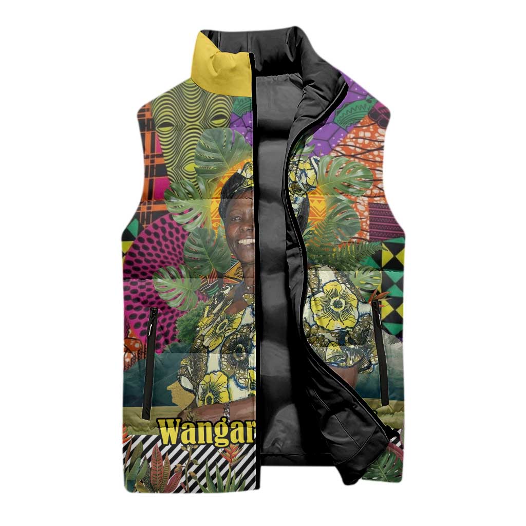 Wangari Maathai Sleeveless Puffer Jacket Colorful Nature-Inspired Design Empowerment Quote African Print Environmental - African Pride
