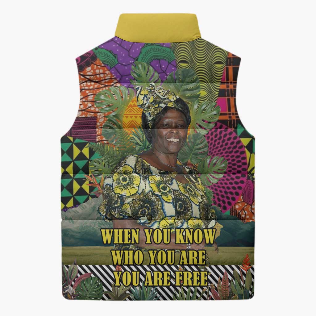Wangari Maathai Sleeveless Puffer Jacket Colorful Nature-Inspired Design Empowerment Quote African Print Environmental - African Pride