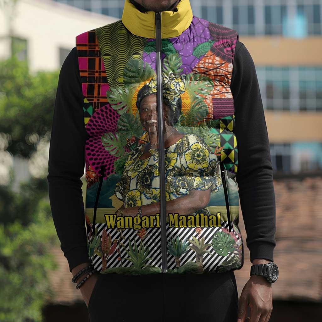 Wangari Maathai Sleeveless Puffer Jacket Colorful Nature-Inspired Design Empowerment Quote African Print Environmental - African Pride