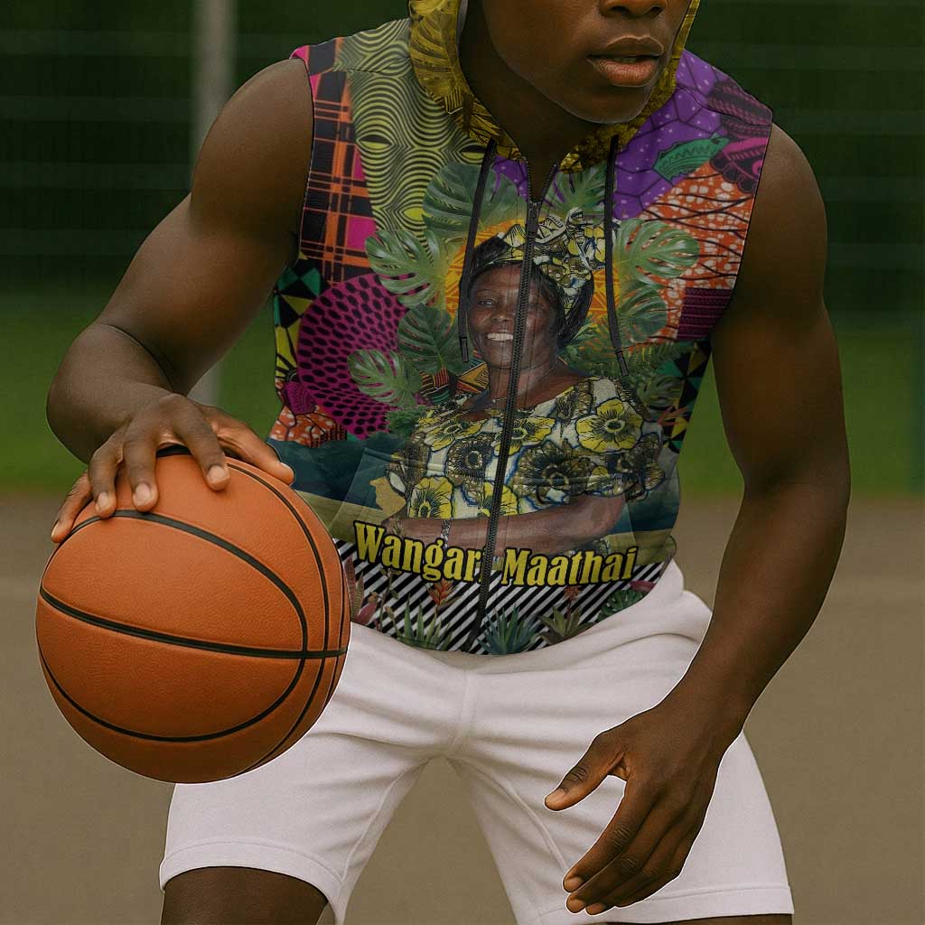 Wangari Maathai Sleeveless Zip Hoodie Colorful Nature-Inspired Design Empowerment Quote African Print Environmental - African Pride