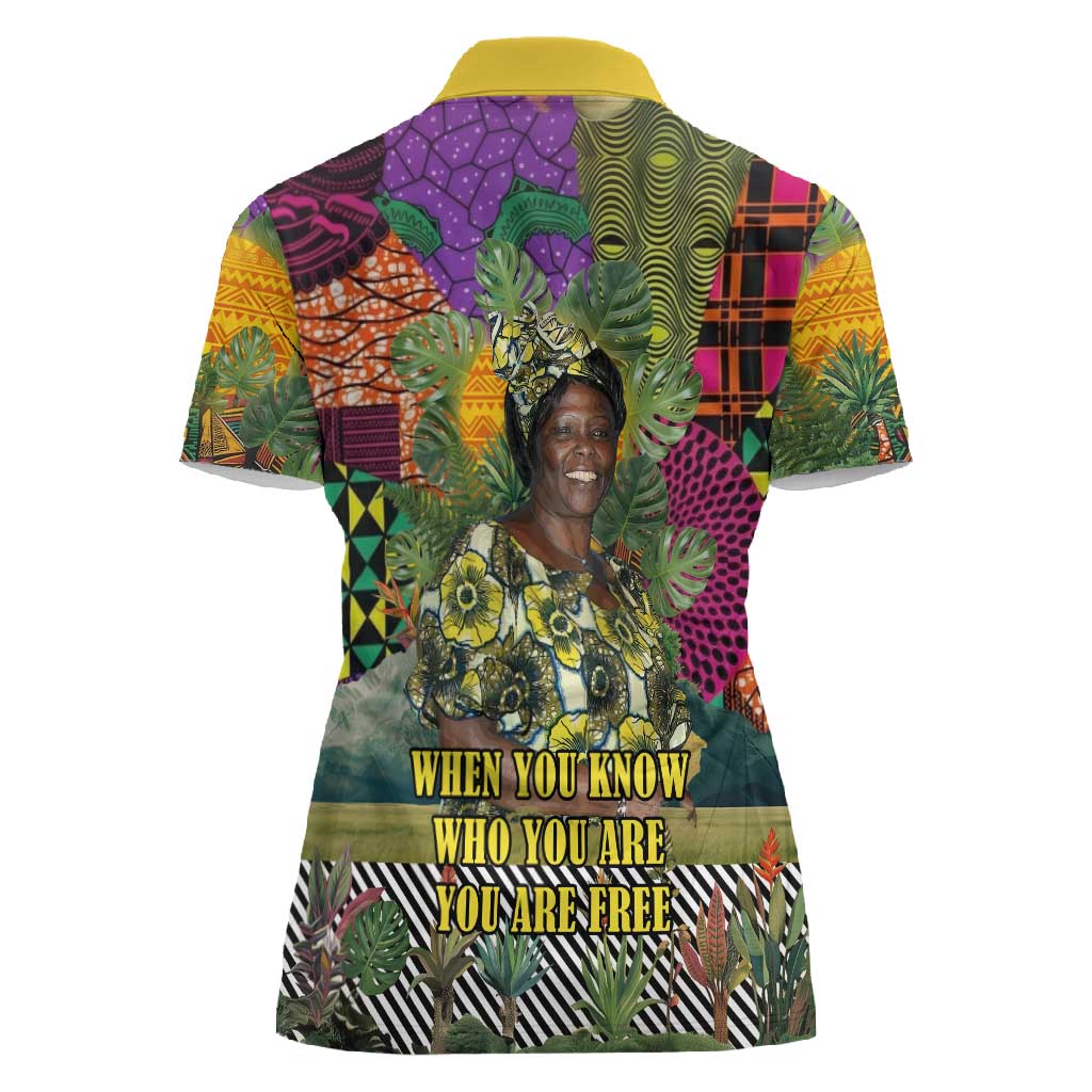 Wangari Maathai Women Polo Shirt Colorful Nature-Inspired Design Empowerment Quote African Print Environmental - African Pride