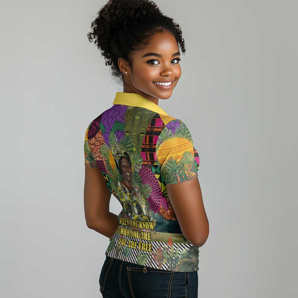Wangari Maathai Women Polo Shirt Colorful Nature-Inspired Design Empowerment Quote African Print Environmental - African Pride