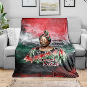 Wangari Maathai Blanket Kenyan Flag Watercolor Style - Environmental Quote Planting Trees Tribute Eco-Activism - African Pride