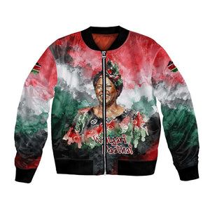 Wangari Maathai Bomber Jacket Kenyan Flag Watercolor Style - Environmental Quote Planting Trees Tribute Eco-Activism - African Pride