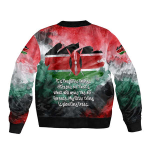 Wangari Maathai Bomber Jacket Kenyan Flag Watercolor Style - Environmental Quote Planting Trees Tribute Eco-Activism - African Pride