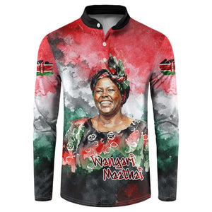 Wangari Maathai Button Sweatshirt Kenyan Flag Watercolor Style - Environmental Quote Planting Trees Tribute Eco-Activism