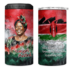 Wangari Maathai 4 in 1 Can Cooler Tumbler Kenyan Flag Watercolor Style - Environmental Quote Planting Trees Tribute Eco-Activism - African Pride