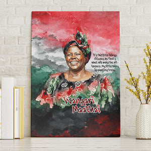 Wangari Maathai Canvas Wall Art Kenyan Flag Watercolor Style - Environmental Quote Planting Trees Tribute Eco-Activism - African Pride