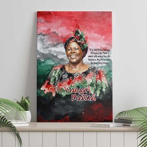 Wangari Maathai Canvas Wall Art Kenyan Flag Watercolor Style - Environmental Quote Planting Trees Tribute Eco-Activism - African Pride