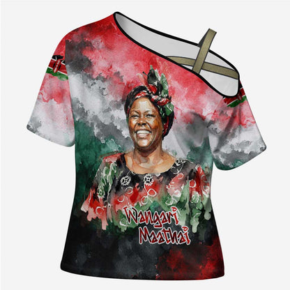 Wangari Maathai Cross Shoulder Shirt Kenyan Flag Watercolor Style - Environmental Quote Planting Trees Tribute Eco-Activism - African Pride