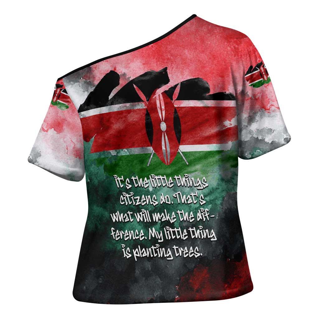 Wangari Maathai Cross Shoulder Shirt Kenyan Flag Watercolor Style - Environmental Quote Planting Trees Tribute Eco-Activism - African Pride