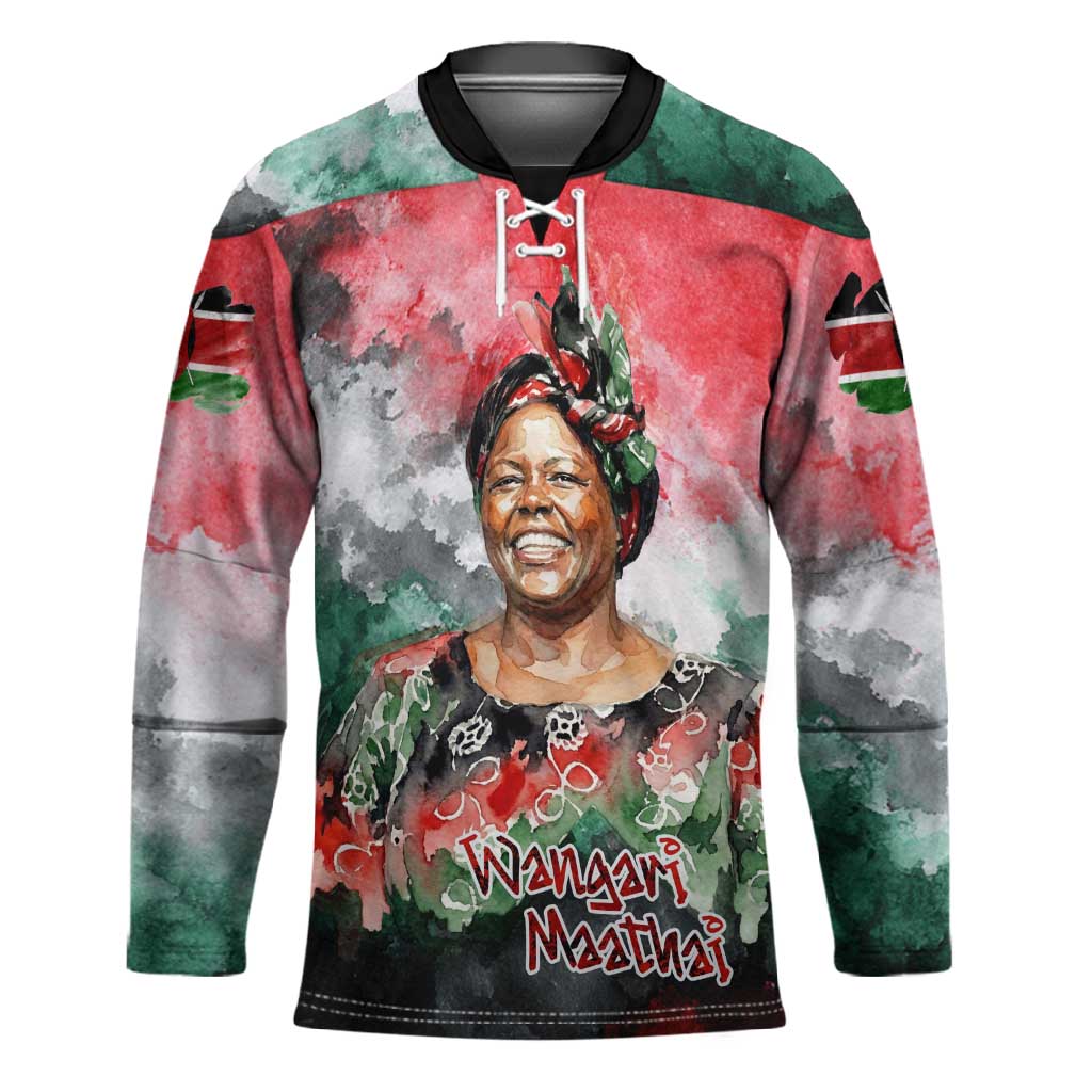 Wangari Maathai Hockey Jersey Kenyan Flag Watercolor Style - Environmental Quote Planting Trees Tribute Eco-Activism - African Pride
