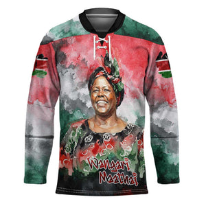 Wangari Maathai Hockey Jersey Kenyan Flag Watercolor Style - Environmental Quote Planting Trees Tribute Eco-Activism - African Pride