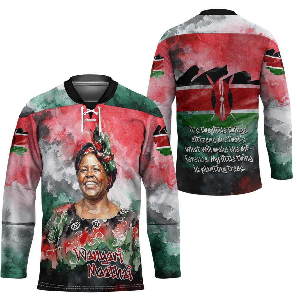 Wangari Maathai Hockey Jersey Kenyan Flag Watercolor Style - Environmental Quote Planting Trees Tribute Eco-Activism - African Pride