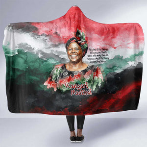 Wangari Maathai Hooded Blanket Kenyan Flag Watercolor Style - Environmental Quote Planting Trees Tribute Eco-Activism - African Pride