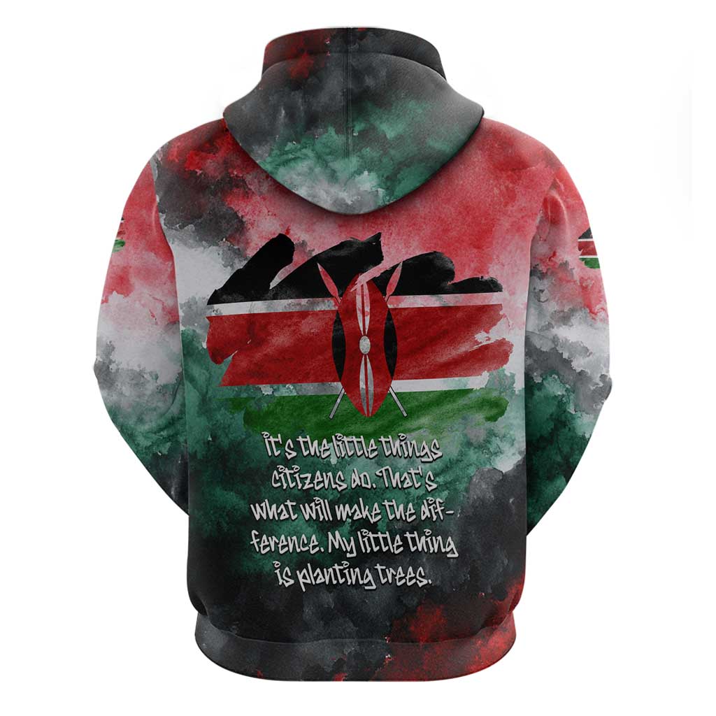 Wangari Maathai Hoodie Kenyan Flag Watercolor Style - Environmental Quote Planting Trees Tribute Eco-Activism - African Pride