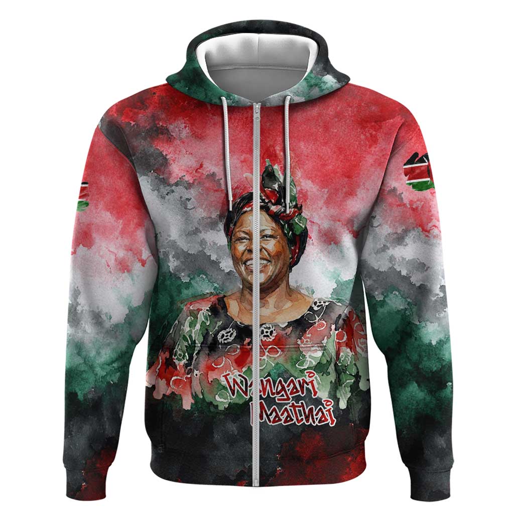 Wangari Maathai Hoodie Kenyan Flag Watercolor Style - Environmental Quote Planting Trees Tribute Eco-Activism - African Pride