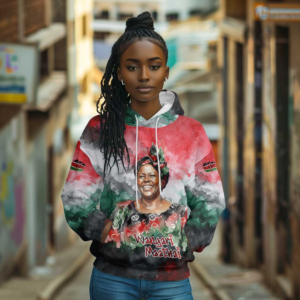 Wangari Maathai Hoodie Kenyan Flag Watercolor Style - Environmental Quote Planting Trees Tribute Eco-Activism - African Pride