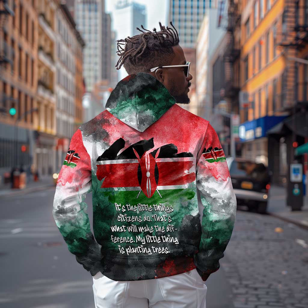 Wangari Maathai Hoodie Kenyan Flag Watercolor Style - Environmental Quote Planting Trees Tribute Eco-Activism - African Pride