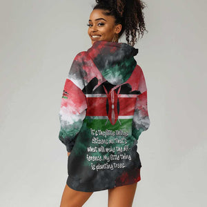 Wangari Maathai Hoodie Dress Kenyan Flag Watercolor Style - Environmental Quote Planting Trees Tribute Eco-Activism - African Pride