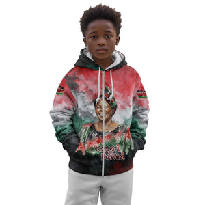 Wangari Maathai Kid Hoodie Kenyan Flag Watercolor Style - Environmental Quote Planting Trees Tribute Eco-Activism - African Pride