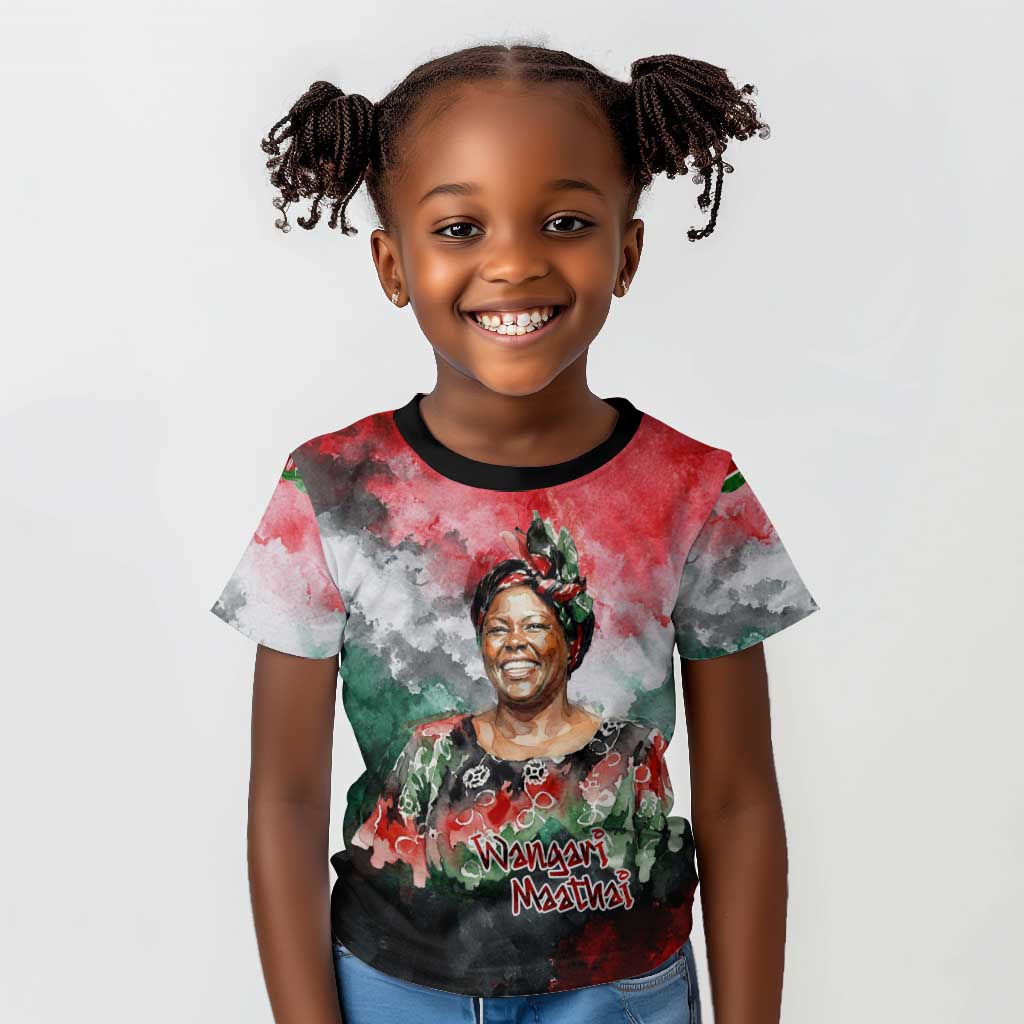 Wangari Maathai Kid T shirt Kenyan Flag Watercolor Style - Environmental Quote Planting Trees Tribute Eco-Activism - African Pride