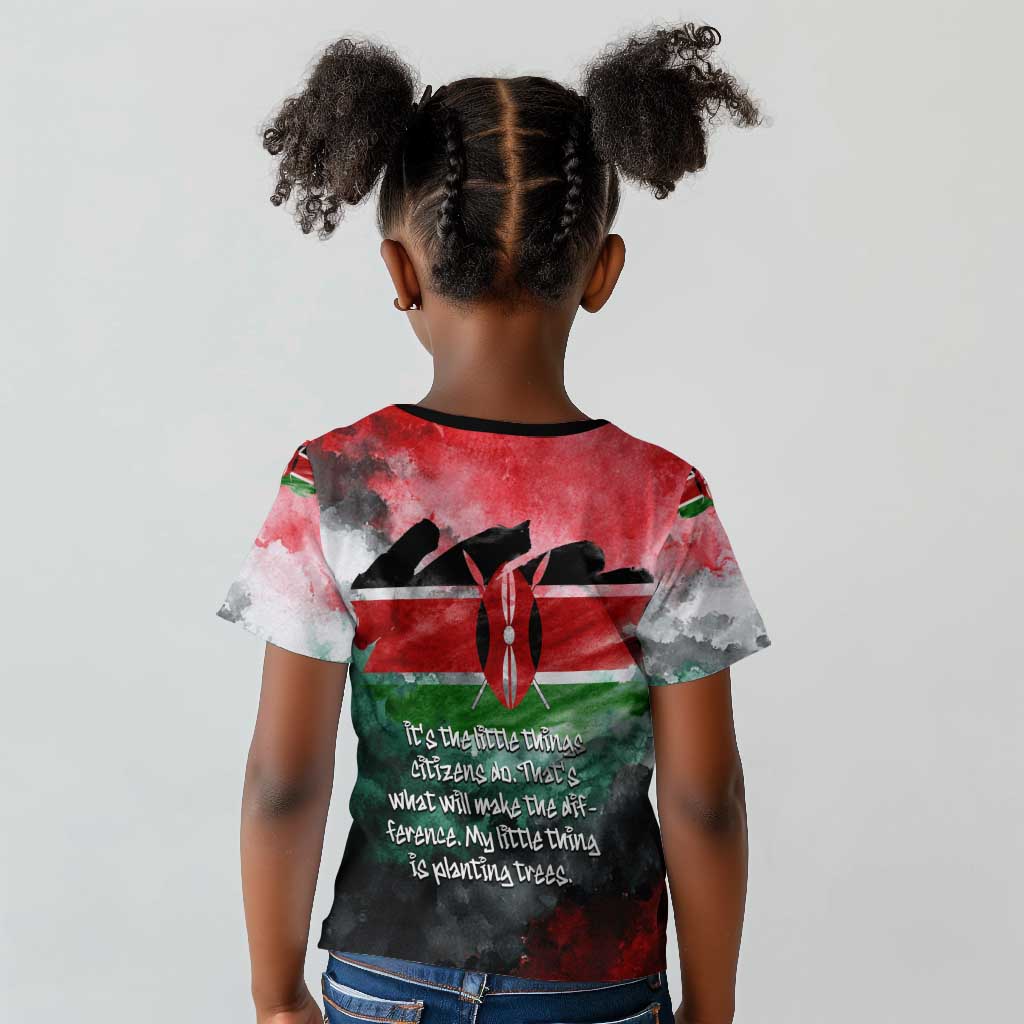 Wangari Maathai Kid T shirt Kenyan Flag Watercolor Style - Environmental Quote Planting Trees Tribute Eco-Activism - African Pride