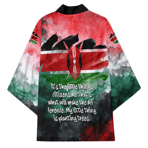 Wangari Maathai Kimono Kenyan Flag Watercolor Style - Environmental Quote Planting Trees Tribute Eco-Activism - African Pride