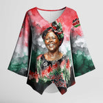 Wangari Maathai Kimono Sleeve Blouse Kenyan Flag Watercolor Style - Environmental Quote Planting Trees Tribute Eco-Activism - African Pride