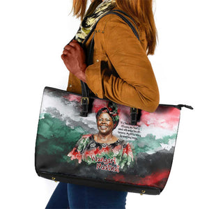 Wangari Maathai Leather Tote Bag Kenyan Flag Watercolor Style - Environmental Quote Planting Trees Tribute Eco-Activism - African Pride
