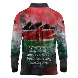 Wangari Maathai Long Sleeve Polo Shirt Kenyan Flag Watercolor Style - Environmental Quote Planting Trees Tribute Eco-Activism - African Pride