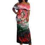 Wangari Maathai Off Shoulder Maxi Dress Kenyan Flag Watercolor Style - Environmental Quote Planting Trees Tribute Eco-Activism - African Pride