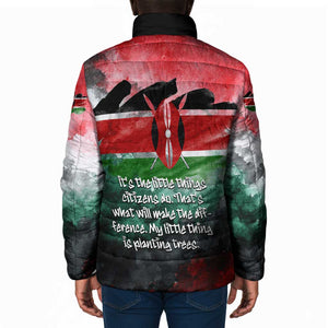 Wangari Maathai Padded Jacket Kenyan Flag Watercolor Style - Environmental Quote Planting Trees Tribute Eco-Activism - African Pride