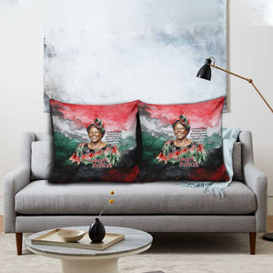 Wangari Maathai Pillow Cover Kenyan Flag Watercolor Style - Environmental Quote Planting Trees Tribute Eco-Activism - African Pride