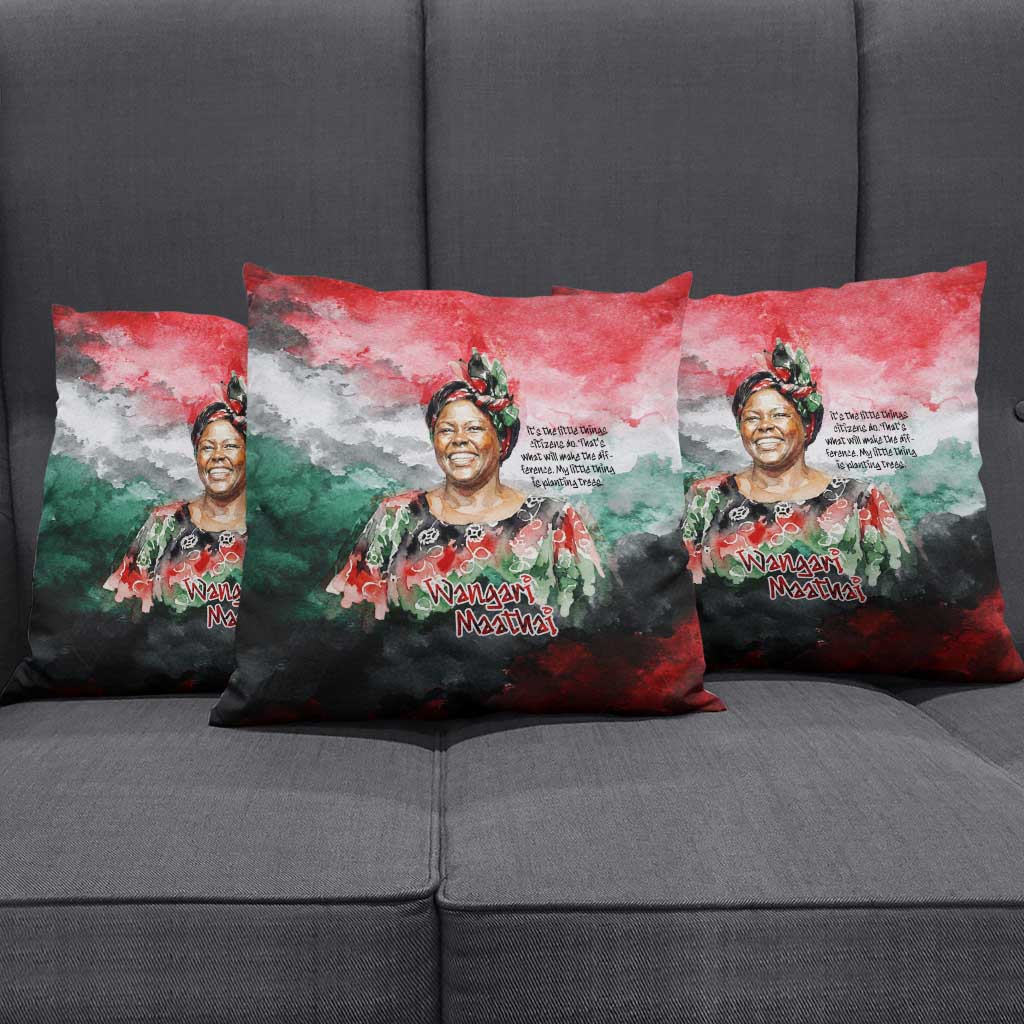 Wangari Maathai Pillow Cover Kenyan Flag Watercolor Style - Environmental Quote Planting Trees Tribute Eco-Activism - African Pride