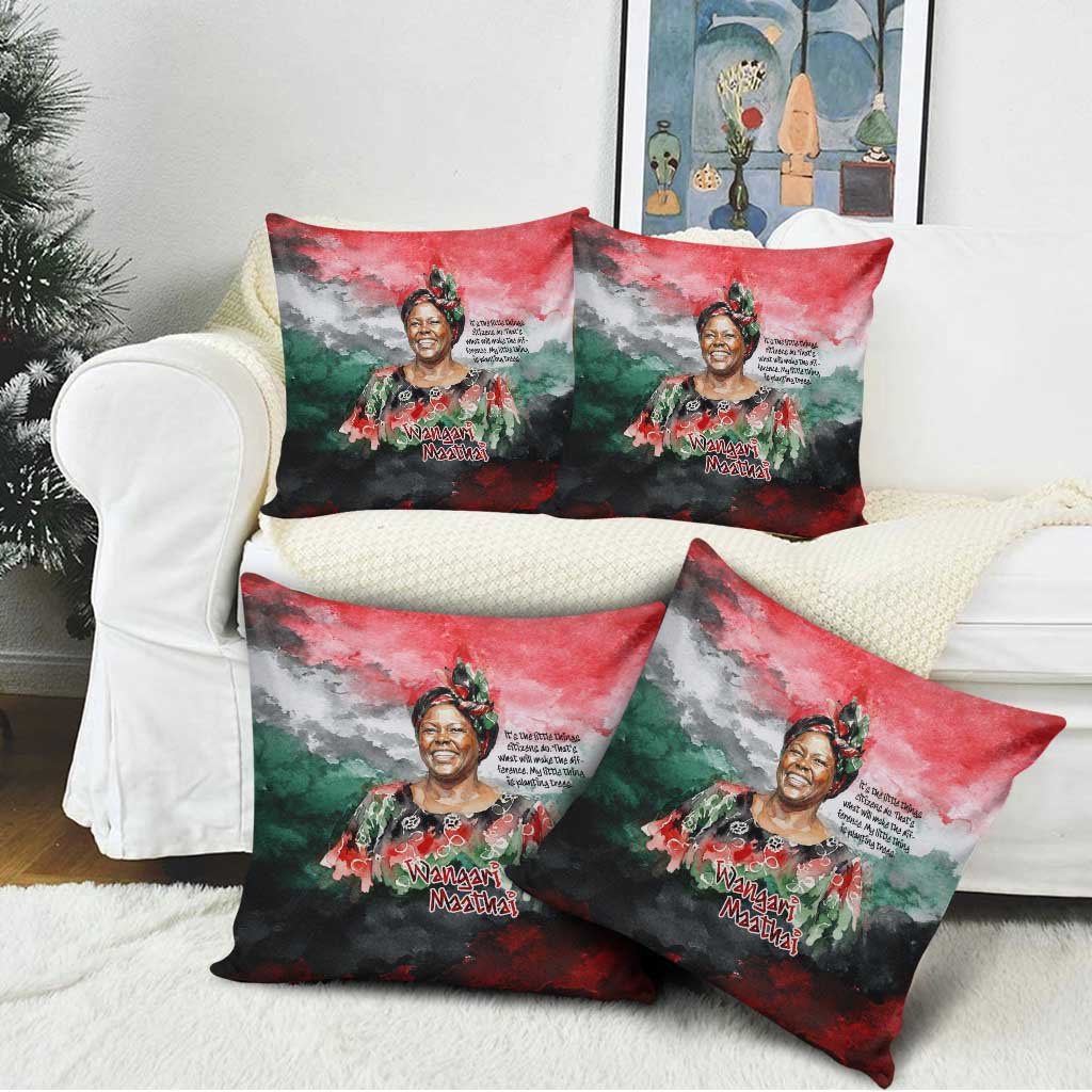 Wangari Maathai Pillow Cover Kenyan Flag Watercolor Style - Environmental Quote Planting Trees Tribute Eco-Activism - African Pride