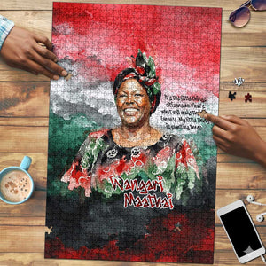 Wangari Maathai Puzzle Kenyan Flag Watercolor Style - Environmental Quote Planting Trees Tribute Eco-Activism - African Pride