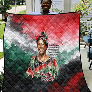 Wangari Maathai Quilt Kenyan Flag Watercolor Style - Environmental Quote Planting Trees Tribute Eco-Activism - African Pride