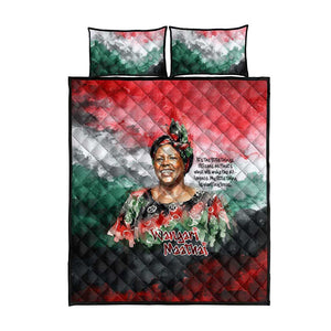 Wangari Maathai Quilt Bed Set Kenyan Flag Watercolor Style - Environmental Quote Planting Trees Tribute Eco-Activism - African Pride
